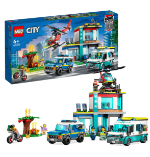 Lego City Quartier Generale Veicoli d’Emergenza con Elicottero, Ambulanza, Macchina Polizia e Moto