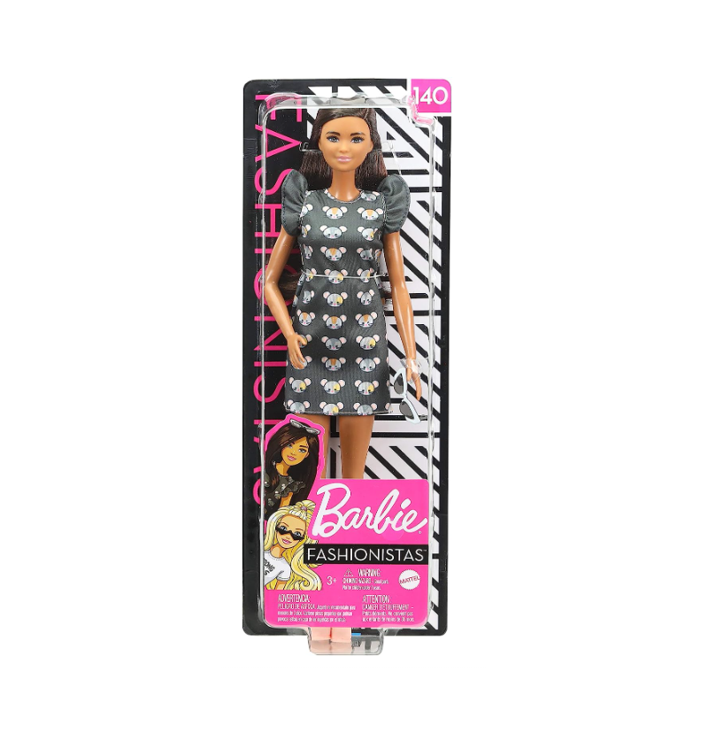 Mattel Barbie Fashionistas Bambola Castana, con Vestitino con Stampa,  Stivali e Occhiali da Sole