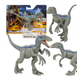 Mattel Jurassic World Animali Feroci Dinosauro Velociraptor Blue